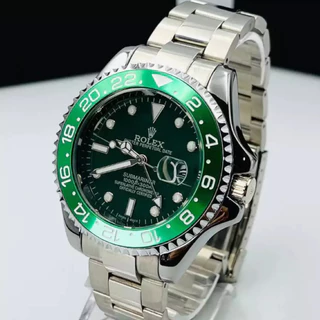 Relógio Masculino Submariner Prata mostrador Preto Branco Verde Pulseira de aço Funcional