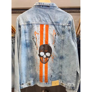 JAQUETA JEANS DESTROYED CAVEIRA EXCLUSIVO