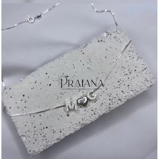 Colar de Prata Inicial Cravejada Com Separador Coração Prata 925