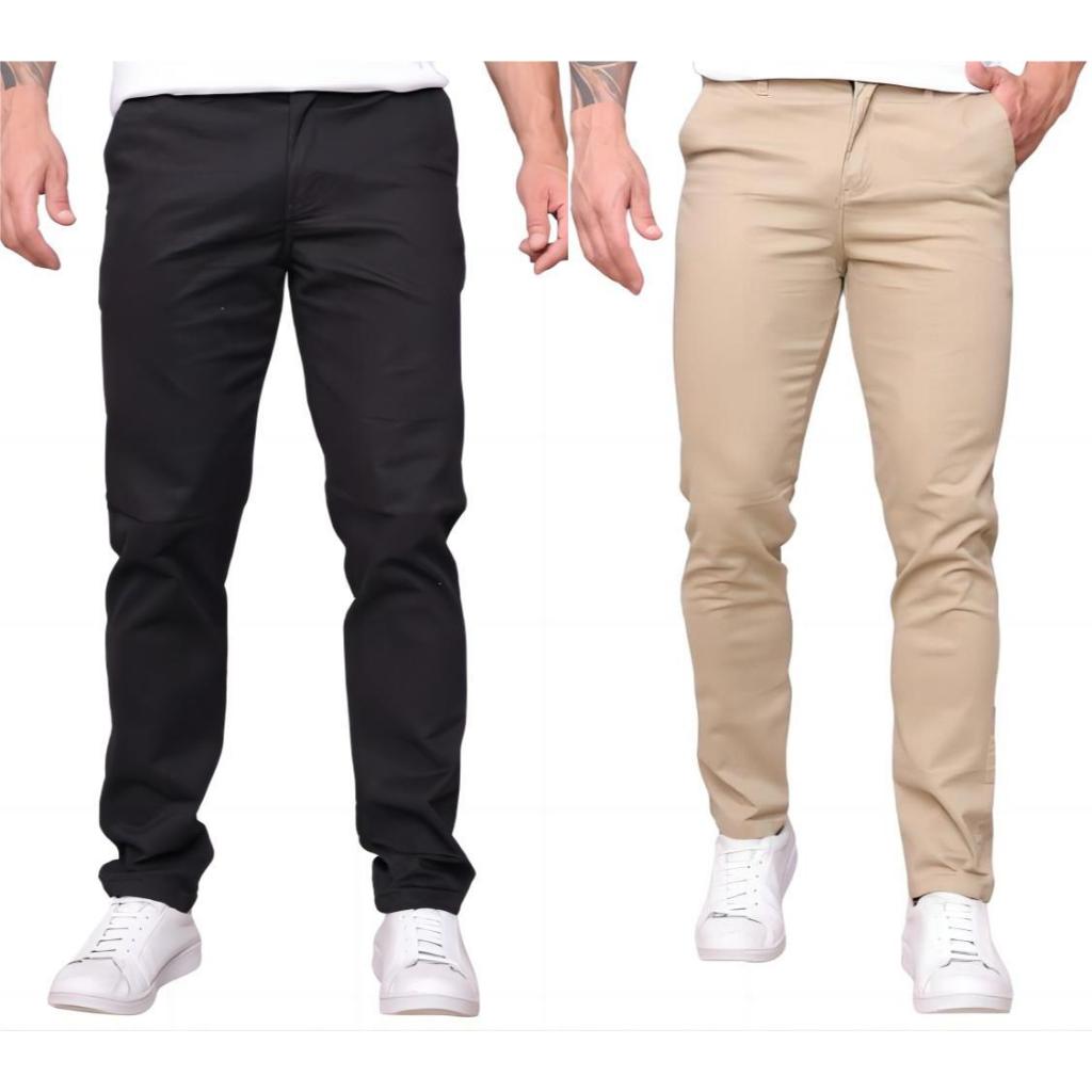 KIT 2 Calça de Sarja Masculina Slim Fit com Lycra