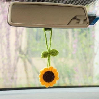 Girassol enfeite de crochê para retrovisor de carro