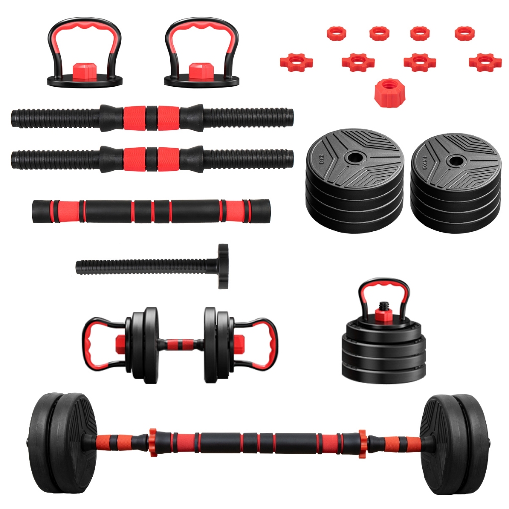 Kit Halteres 6 em 1 Peso Musculação até 40kg Ajustável Preto