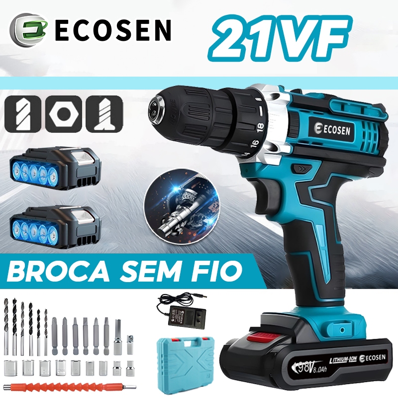 Parafusadeira Furadeira de Impacto à Bateria 21V -Recarregável- com duas baterias de lítio