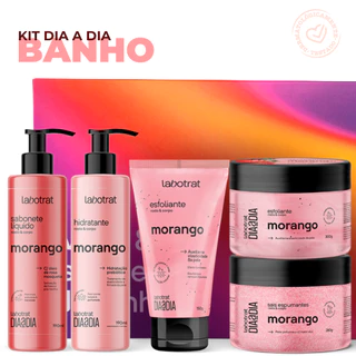 Kit Banho Labotrat de Morango Esfoliante, Hidratante e Sabonete Rosto e Corpo