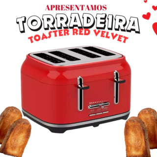 Torradeira 4 Fatias Vintage Retrô Vermelho 1500W Labravia 127V / Toaster Red Velvet.