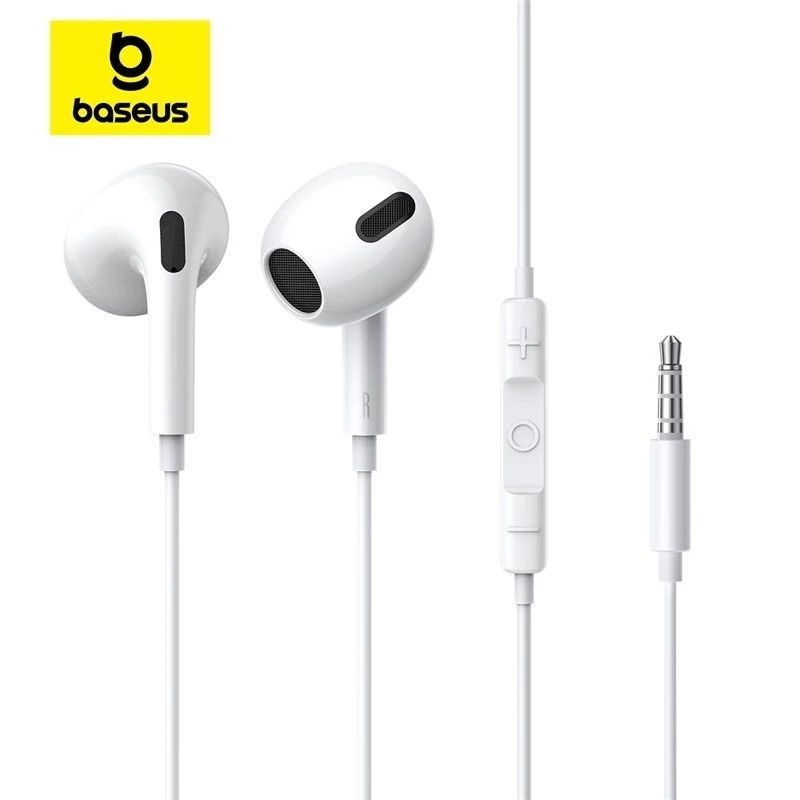 fone de ouvido com fio baseus (h17 branco) ou (h19 preto) saida 3.5 mm p2