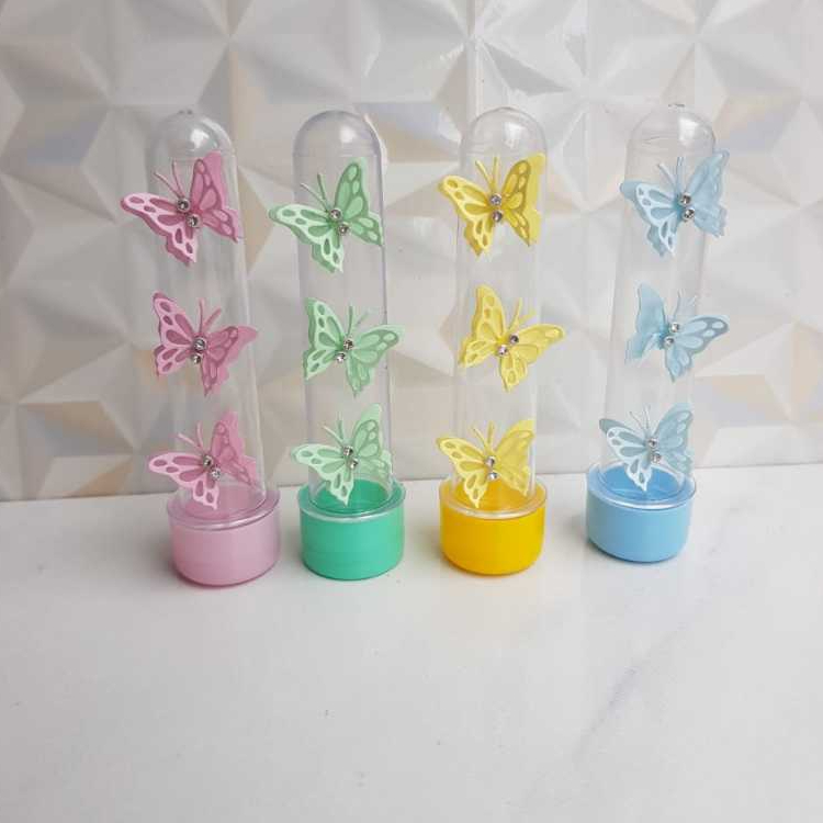 Tubetes trio de borboletas com strass Candy Color