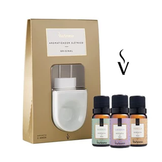Kit Difusor Aromatizador Elétrico Original + 3 Essências Via Aroma(Bamboo, Lavanda e Vanilla) - para ambientes, casa