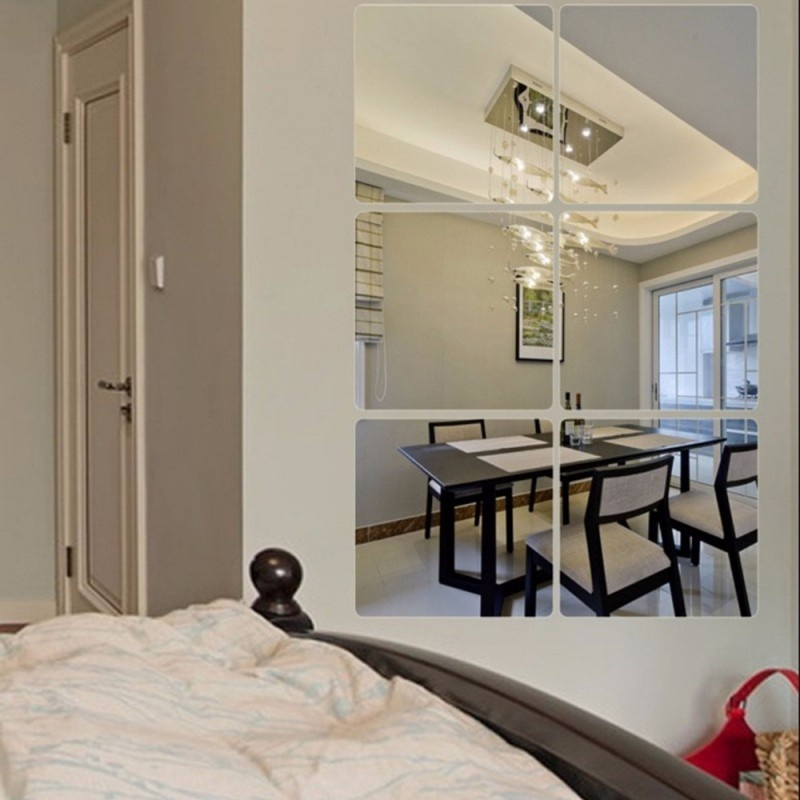 kit Com 6 Espelhos Quadrado Autocolante Decorativo 30x30/ Banheiro/Sala/ Quarto