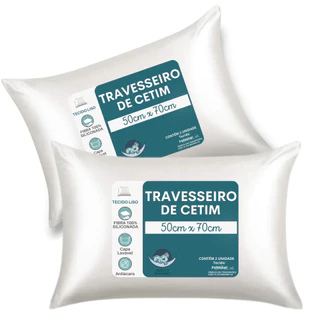 Kit 2 Travesseiro De Cetim De Seda Antifrizz 50x70 com enchimento e fronha impermeavel com ziper