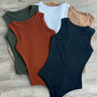 Kit 2 Body Feminino Regata Canelado Anarruga de Algodão Regata Premium