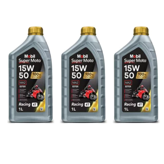 Kit 3 Óleos Mobil 100% Synthetic Super Moto 15W50 Racing 4t