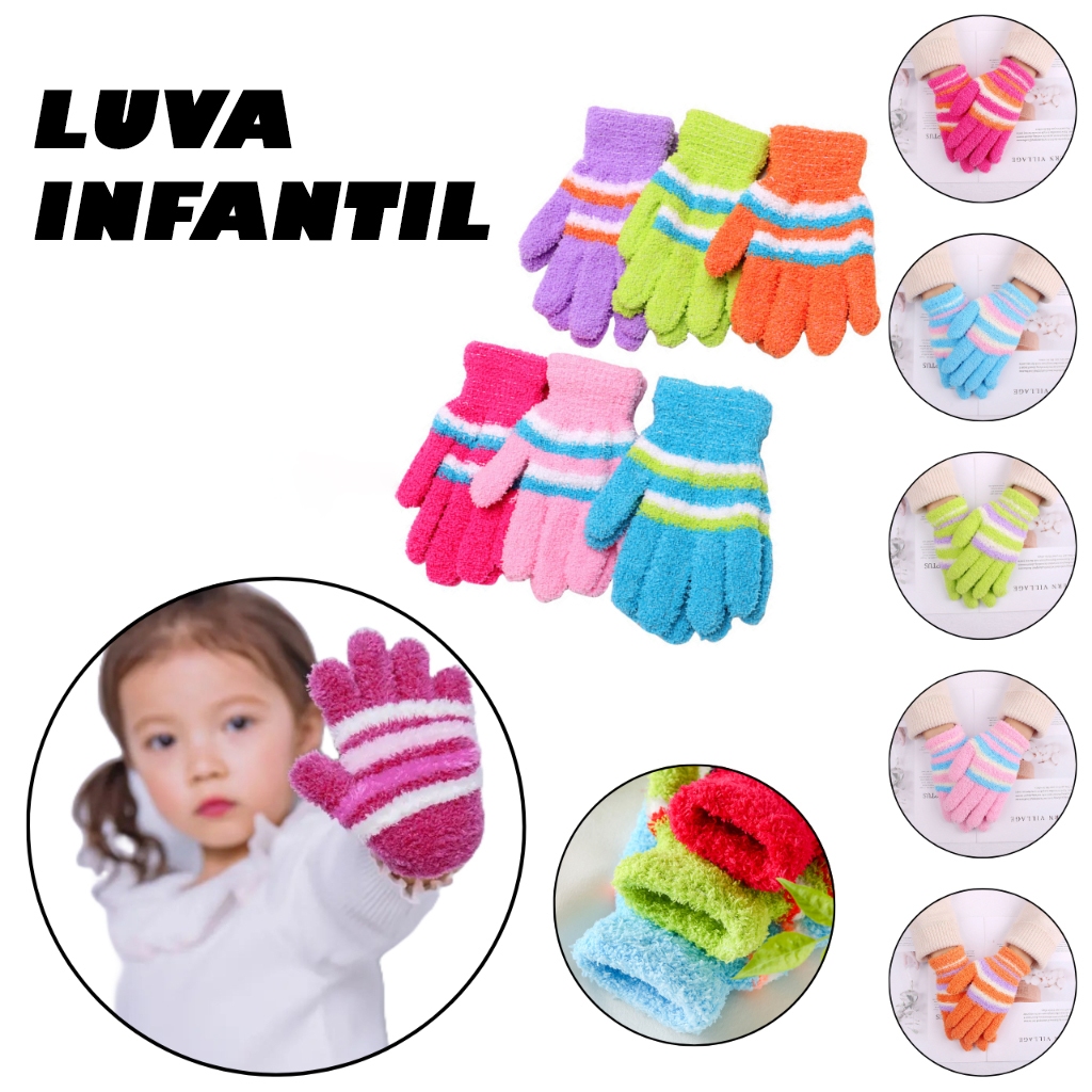 Luva Infantil e Juvenil Pelucia De Lã Unissex Algodão Frio Inverno Criança Outono Inverno Algodão Quente Estampada Menina e Menino