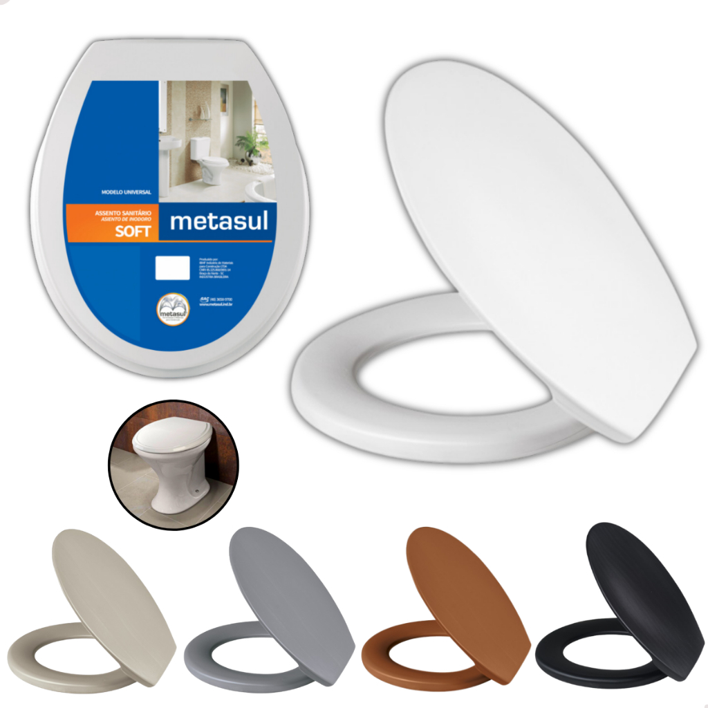 Assento Sanitário Básico Universal - Oval Redondo - Modelo Soft Metasul – Tampa de Vaso