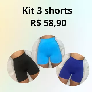 KIT 3 UNIDADES SHORTS CINTURA ALTA SUPLEX