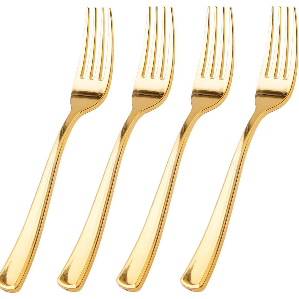 Garfos Refeição Descartáveis De Luxo Dourado 25 Unidades