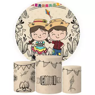 Trio Capas Cilindros Junina + Painel Temas Arraia Veste Fácil