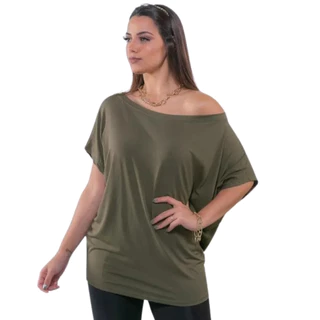 Blusa Camisa Feminina Canoa Manga Morcego Curta Malha Soltinha Elegante Moda Dia a Dia Estilosa