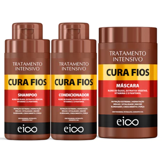 Kit Eico Cura Fios Shampoo e Condicionador Fortalecimento Crescimento Hidratação 450ml + Máscara Tratamento Capilar 1kg