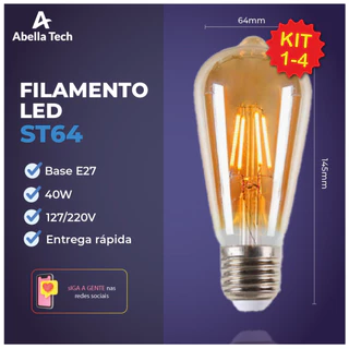 Lâmpada Filamento LED ST64 4W E27 LUZ QUENTE (AMARELO) Âmbar Retrô Vintage 110V~220V | Bivolt
