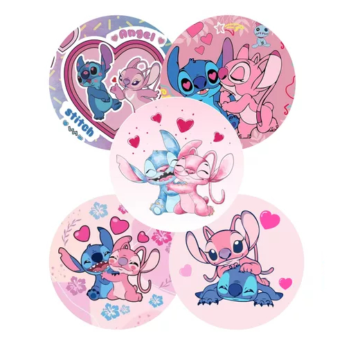 40 Etiquetas Adesivos Redondo Angel Stitch 3cm Rosa | Shopee Brasil