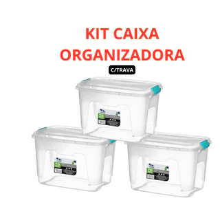 Kit Caixa Organizadora Alta Transparente com Trava Multiuso 20L - Rischioto