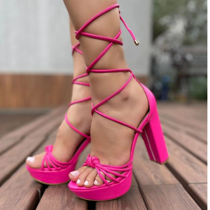 Sandália feminina 33 ao 40 Rosa Pink salto alto grosso meia pata