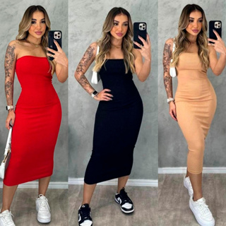 Vestido Tomara Que Caia Midi Feminino Anarruga Vestido Zero Transparencia Combinando Look Festa Balada