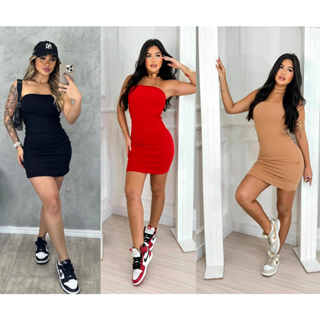 Vestido Tomara Que Caia Curto Tubinho Canelado Feminino Anarruga Vestido Zero Transparencia Combinando Look Festa Balada
