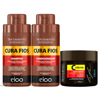 Eico Tratamento Cura Fios Shampoo Condicionador 450ml Máscara Hidratação Crescimento Fortalecimento