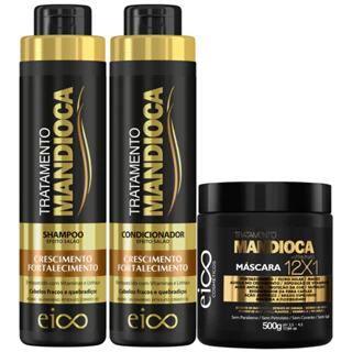 Eico Tratamento Mandioca Shampoo e Condicionador Leave-in 800ml + Máscara Hidratação 500g Crescimento Fortalecimento
