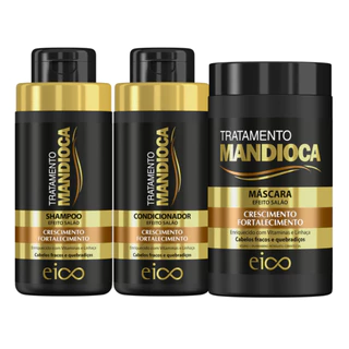Eico Tratamento Mandioca Shampoo e Condicionador 450ml + Máscara Hidratação 1kg Força Crescimento