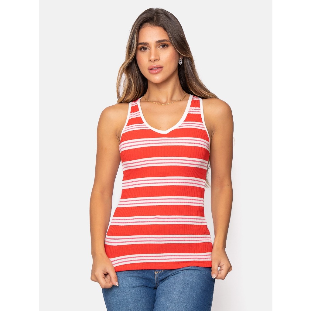 Blusa Regata Feminina Luxo Premium Qualidade Tendencia Listrada