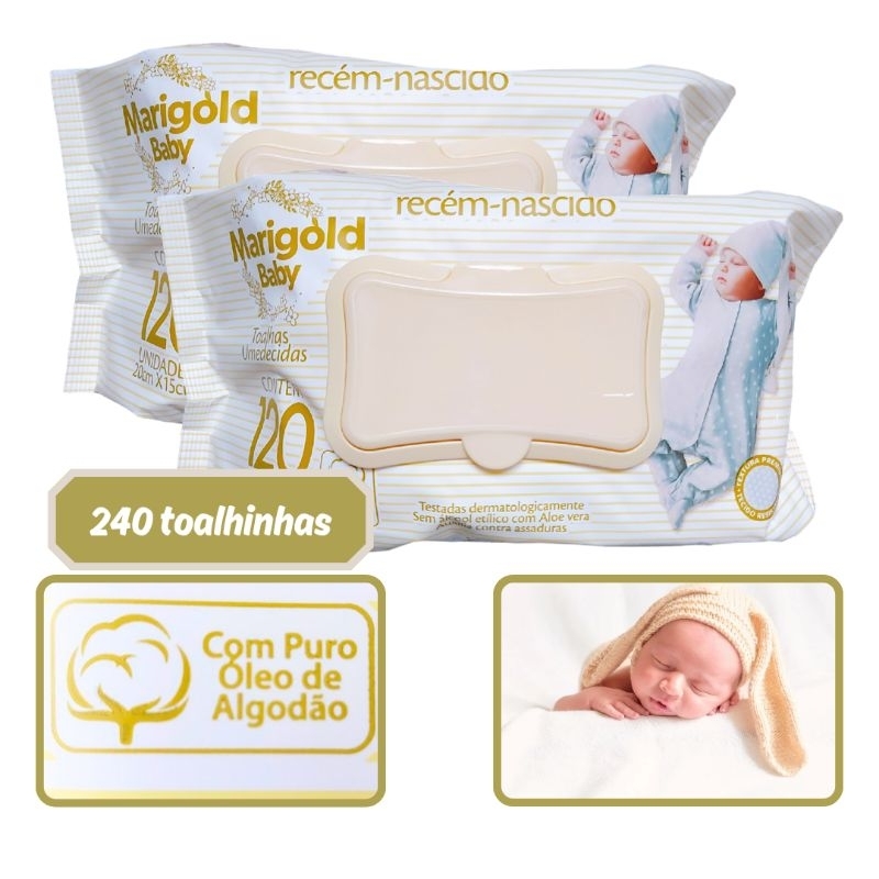 Kit 2 Lenço Umedecido para Recém Nascido Marigold Baby Sensitive 240 ...