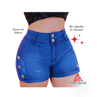 321020 - Short Jeans Feminino estonado Cargo com Detalhes moderno curto botões cintura alta