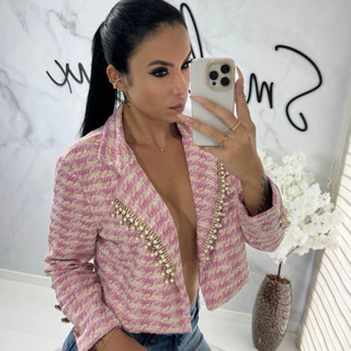 Blazer tweed com aplicações em pedraria / casaco feminino