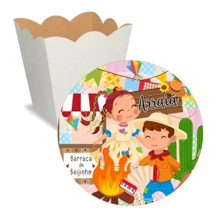 Adesivo Cachepô Redondo Pipoca Festa Junina Arraiá - Decoração de Festa e Mesversário.