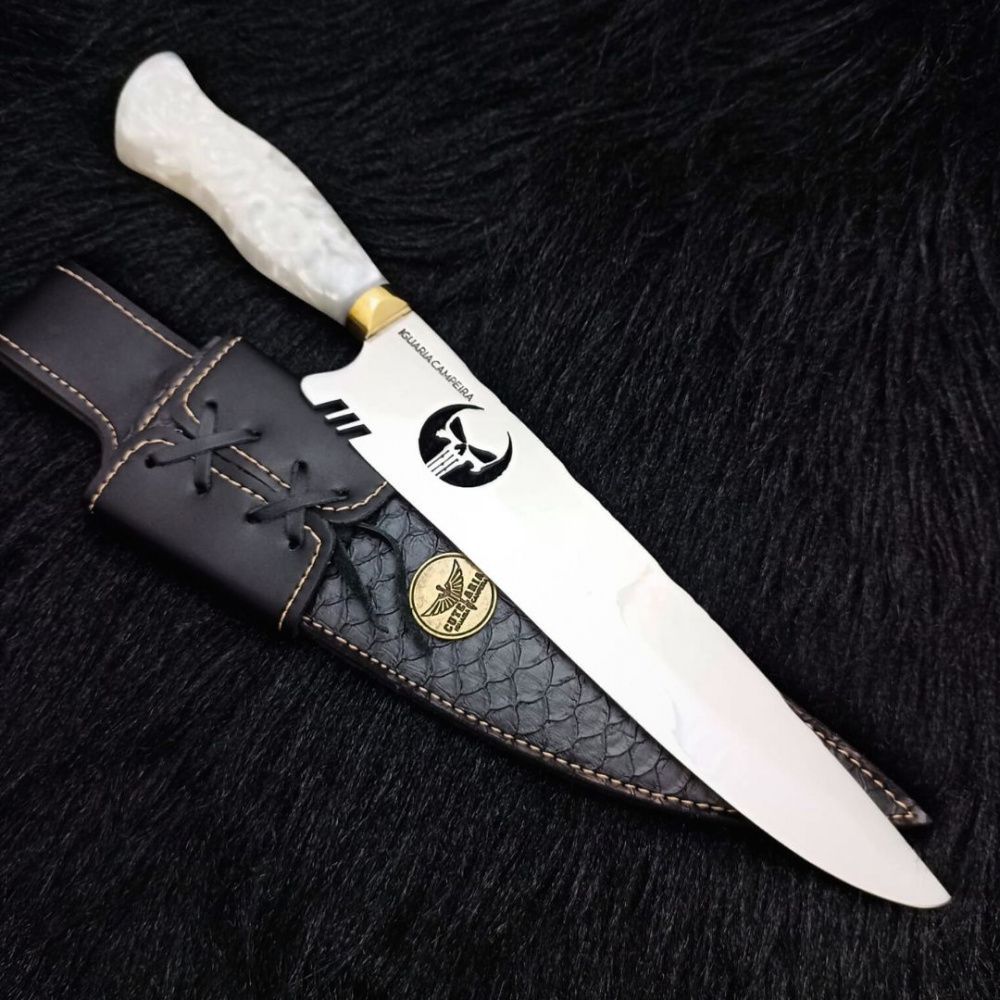 Faca para Churrasco Picanheira Justiceiro 10 polegadas Cutelaria Iguaria Campeira + Presente Bainha em couro bovino