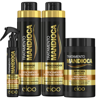 Eico Mandioca Shampoo 800ml Condicionador 750ml + Máscara Hidratação 1kg + Spray Leave-in 120ml