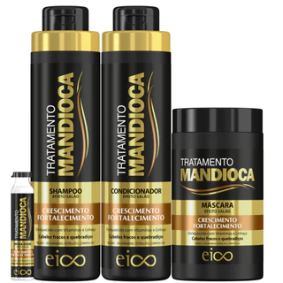 Eico Tratamento Mandioca Shampoo Condicionador 800ml + Máscara 1kg + Megadose Fortalecimento Brilho