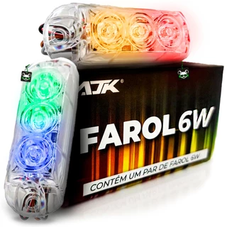 Kit Par Farol LED Strobo Automotivo RGB 6W AJK Som Auto Caixa Bob Luz 8 cores