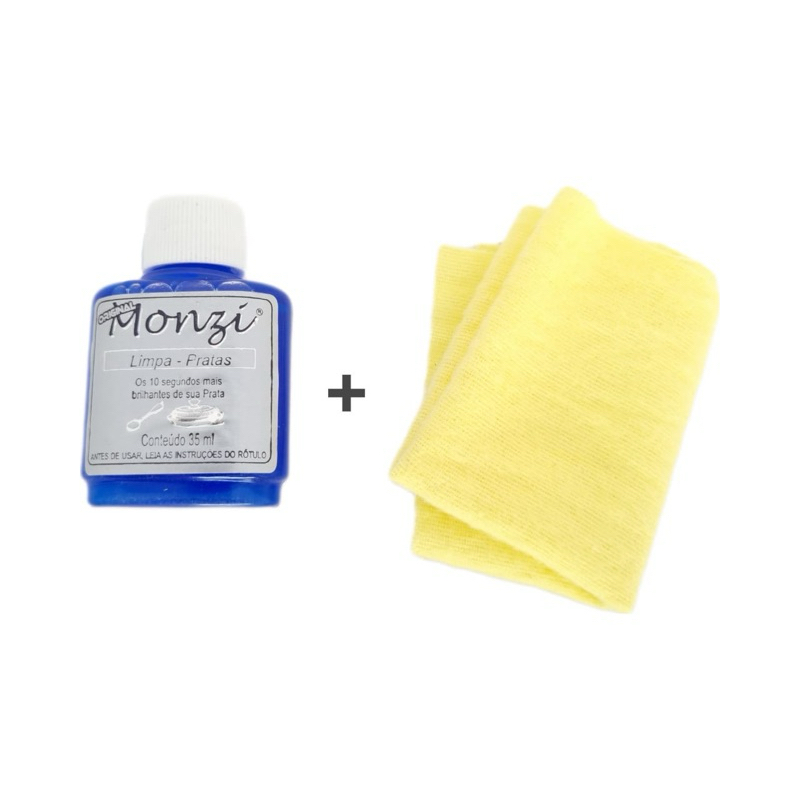 Limpa Pratas e ouro Monzi 35ml + Flanela para Limpeza de Qualquer tipo de Jóias