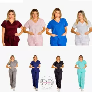 Blusa E Calça De Pijama Cirúrgico Feminino Scrub Gabardine Uniforme Hospitalar 10