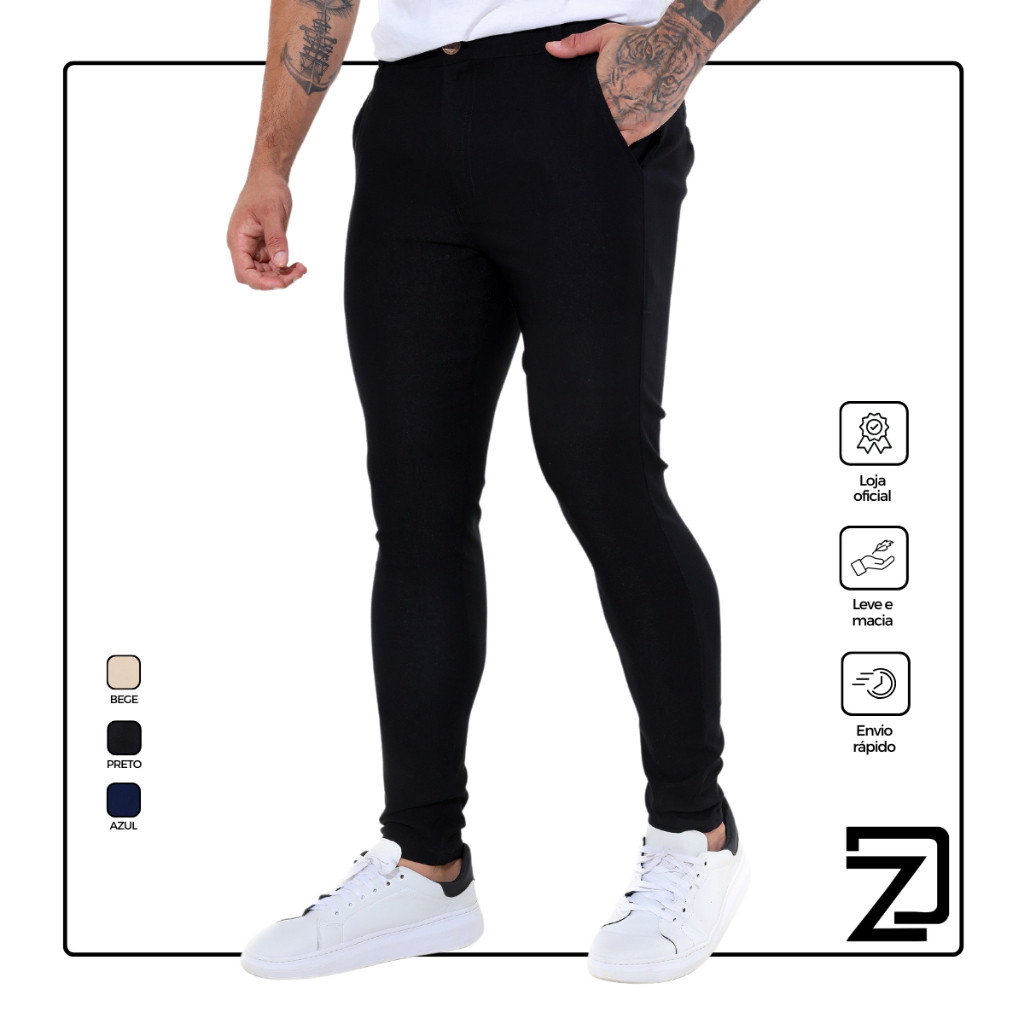 Calça Masculina Alfaiataria Skinny Com lycra Sarja