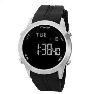 Relógio Champion Masculino Digital Prata Silicone Original À Prova D
