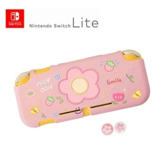 Capa protetora TPU macia rosa floral + Par Grips para Nintendo Switch Lite
