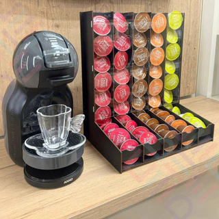 Suporte Organizador de Porta Capsulas Com Visor de Acrílico Preto Dolce Gusto Três Corações Nespresso Cantinho do Cafe Torre Mdf