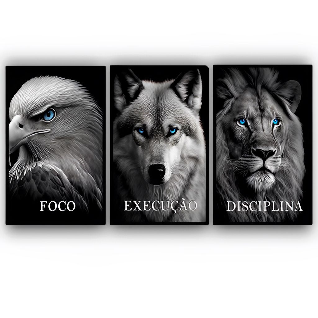 Quadros Decorativos Águia Lobo Leão Foco Motivação Escritório Moderno 120X60