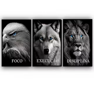 Quadros Decorativos Águia Lobo Leão Foco Motivação Escritório Moderno 120X60