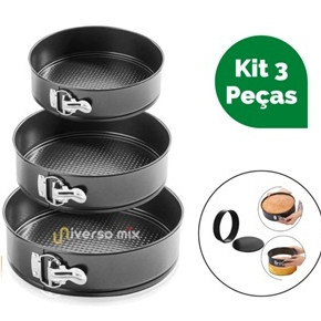 Kit 3 Formas Para Bolo Torta Fundo Removível Antiaderente